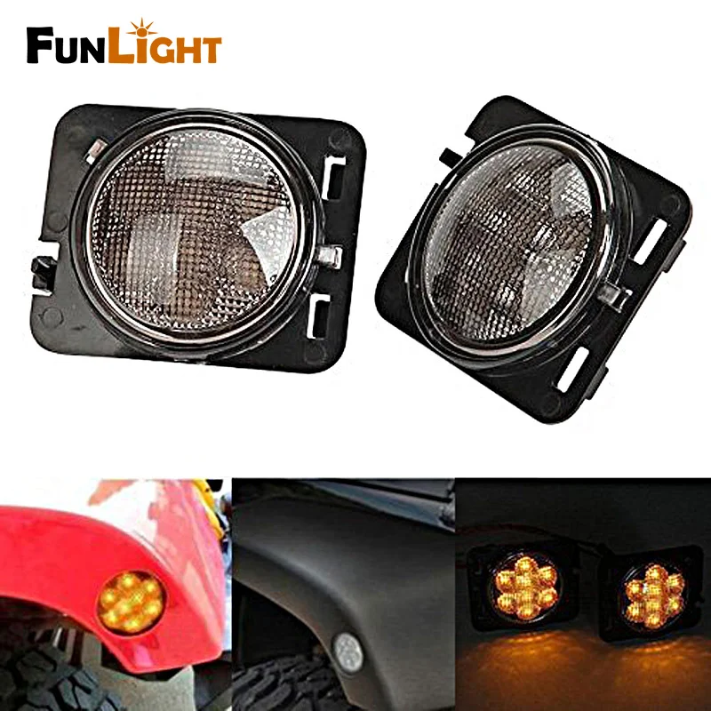 1 pair LED Side Marker Lights Front Fender Amber Smoke Lens Parking