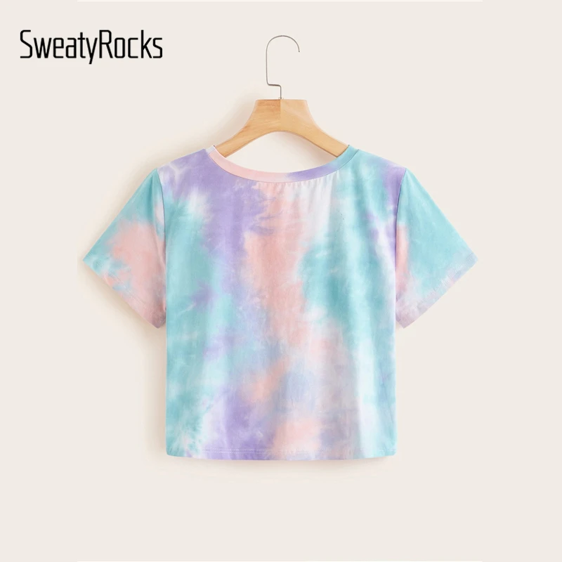 SweatyRocks футболка с коротким рукавом, Короткие футболки, лето, повседневные женские разноцветные футболки