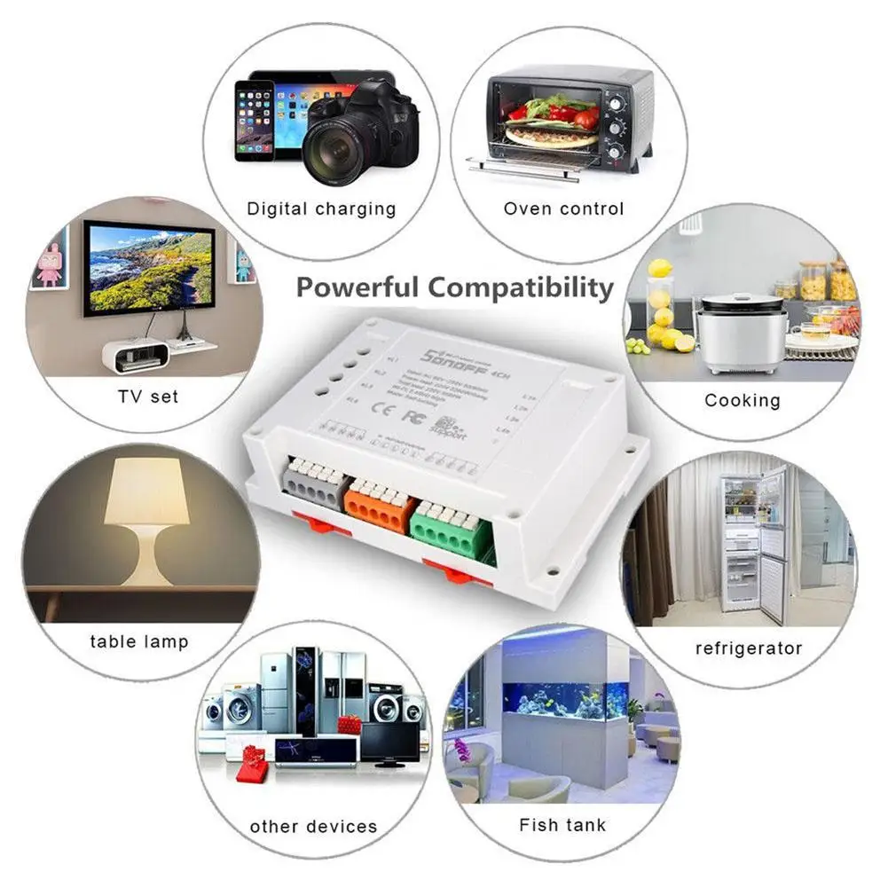 Adeeing Sonoff 4CH Интеллектуальный Модуль Розетка WiFi беспроводной RF пульт