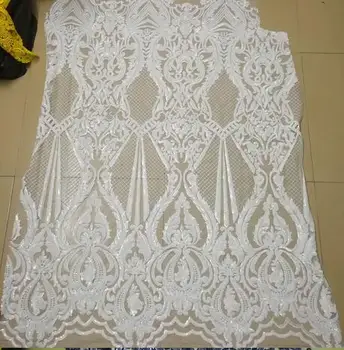 

JLAfrican lace fabric High Quality Tulle French Lace Fabric With sequins white