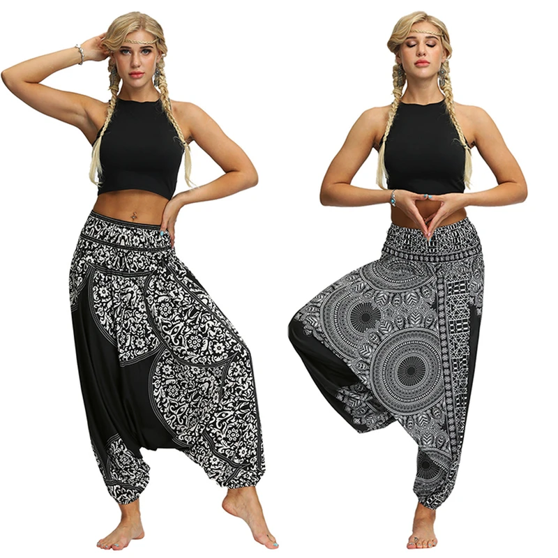 Pantalones holgados de estilo bohemio para mujer, bombachos con estampado playa, Tailandia, India, baile, Aladdín, Yoga|Ropa de Asia y las Islas del Pacífico| - AliExpress