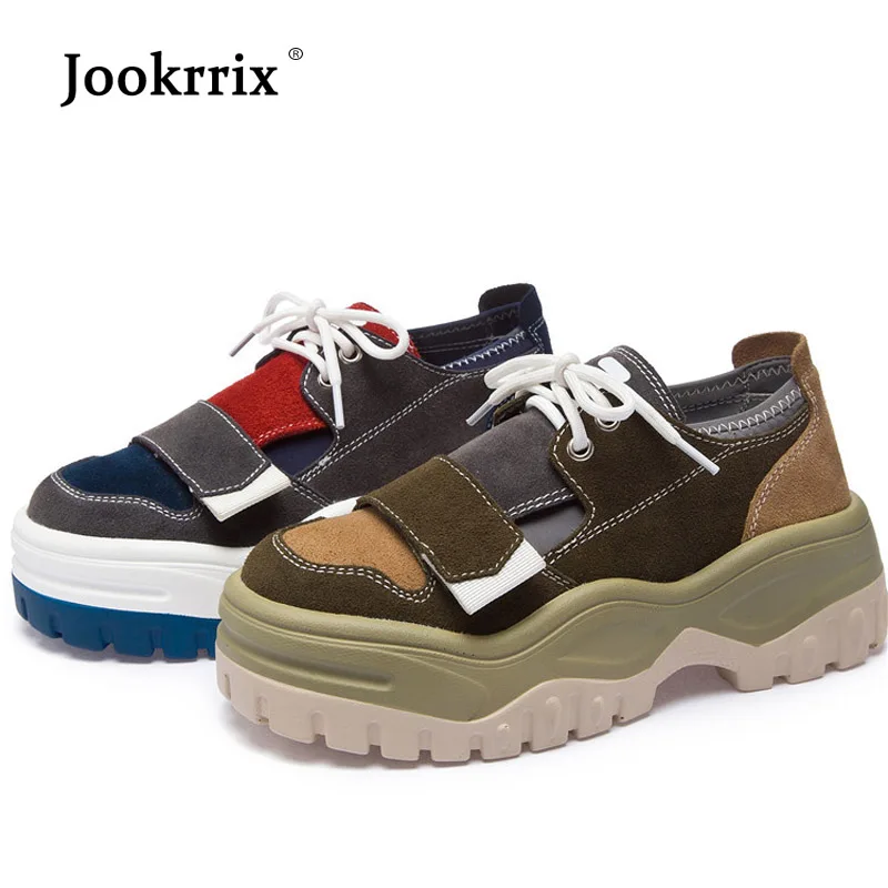 

Jookrrix Real Leather Patchwork Shoes Women Fashion Sneakers Lady chaussure Autumn Brand Female footware Breathable Cross-tied