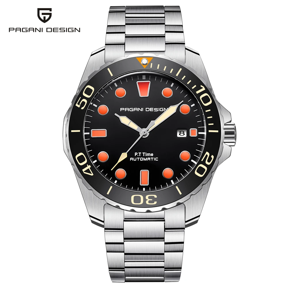 PAGANI Дизайн мужские военные спортивные механические часы водонепроницаемые из нержавеющей стали топ брендовые Роскошные мужские часы дропшиппинг - Цвет: silver orange B