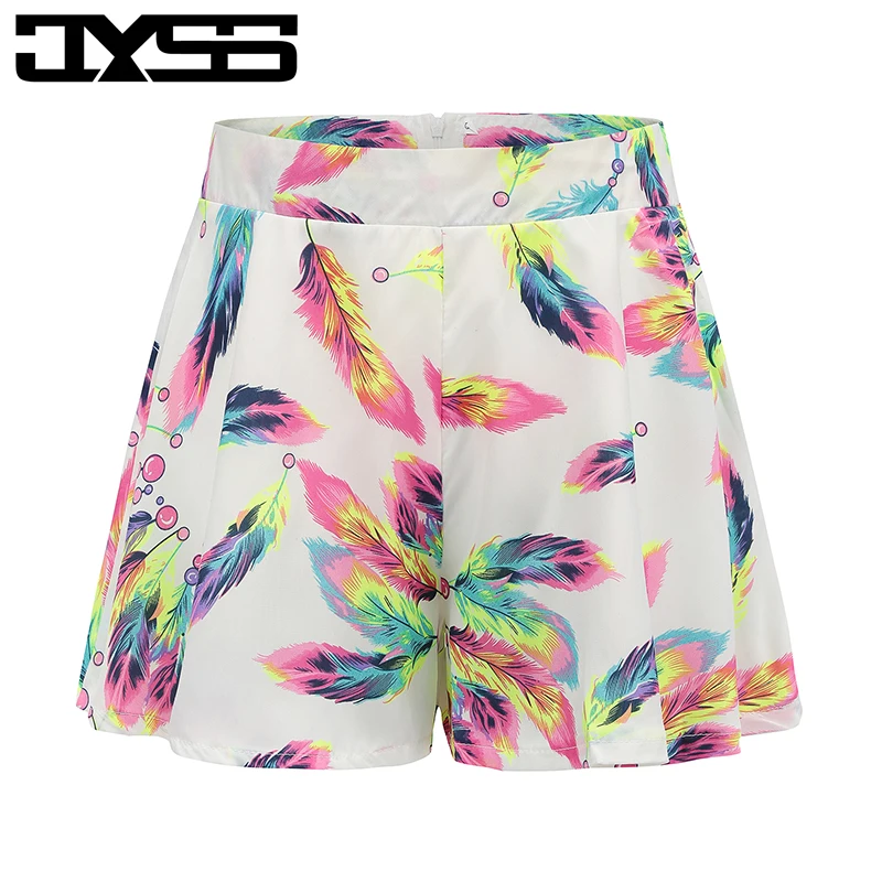 

summer sweet style women shorts feminino seaside street feather pattern zipper shorts women mid waist girl colorful shorts 81579