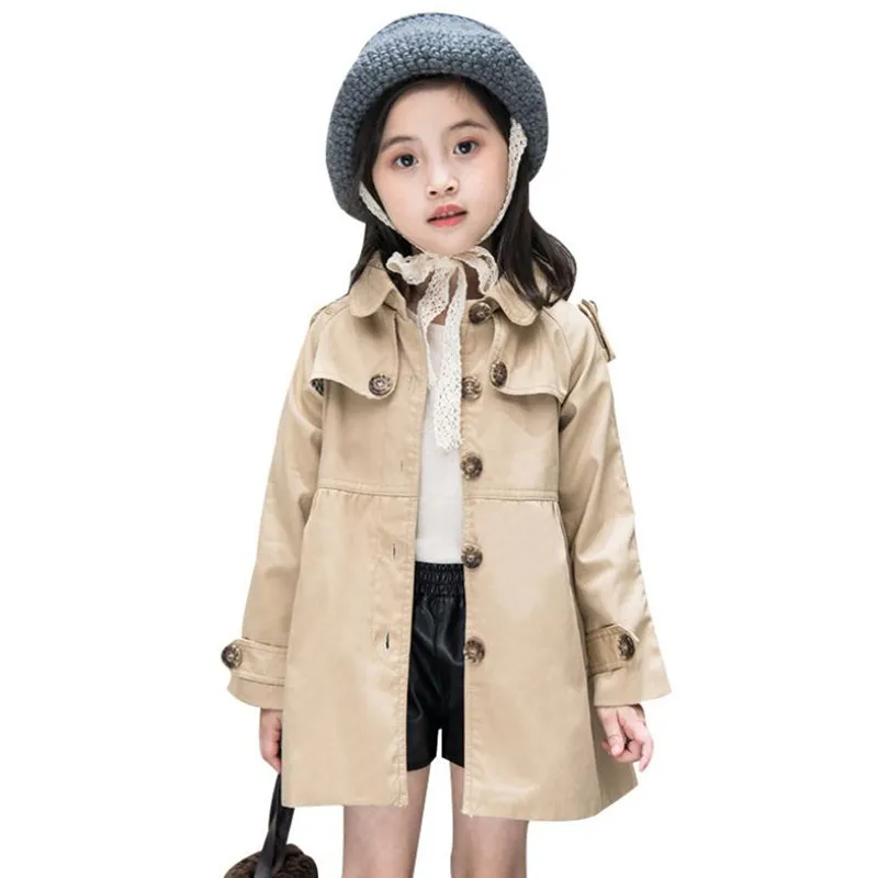 

DFXD High Quality Autumn Baby Girls Long Single-breasted Cotton Turn Down Collar Princess Trench Coat Children Outwear 2-8Years
