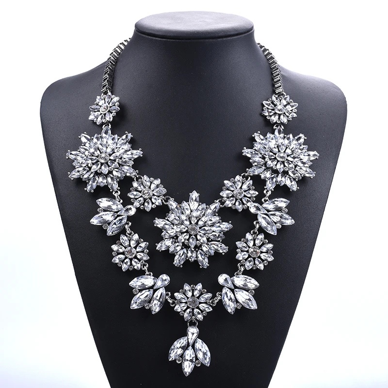 

PPG&PGG Brand High Quality Layered Crystal Jewelry Clear Stone Women Statement Necklace