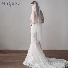 Топ дизайн Элегантный обрезанный край короткая свадебная Фата с расческой реальные фотографии жемчужная свадебная вуаль для невесты Свадебные аксессуары