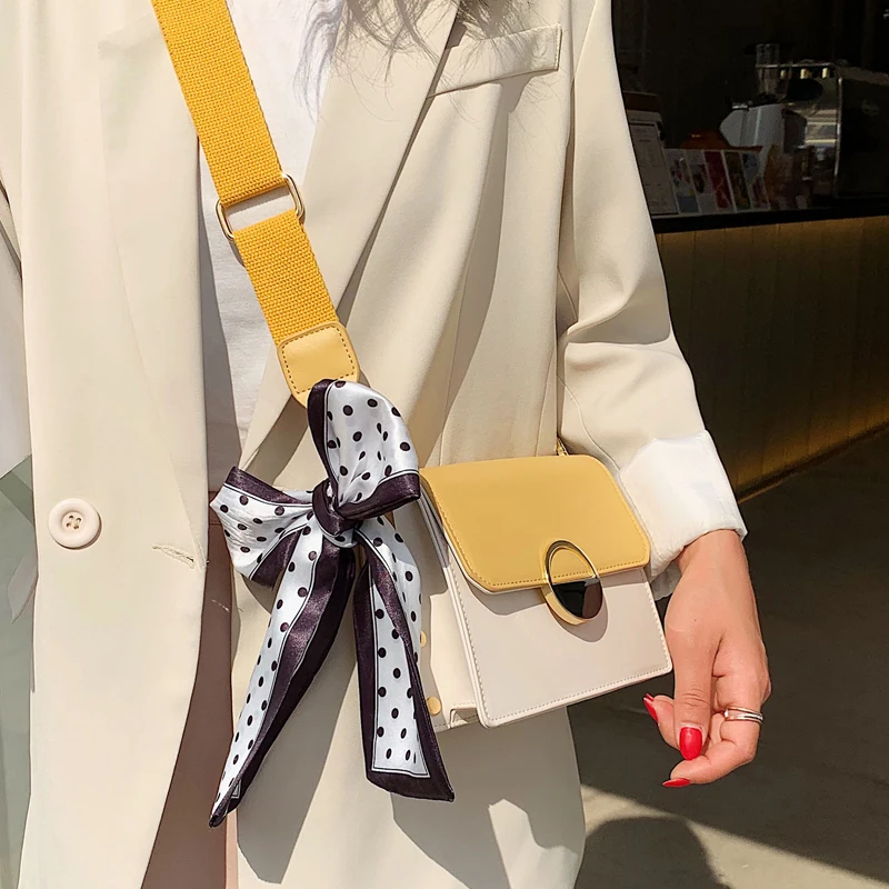  Ribbon Bow Contrast color Leather Crossbody bag 2019 Fashion New Quality PU Leather Women's Handbag