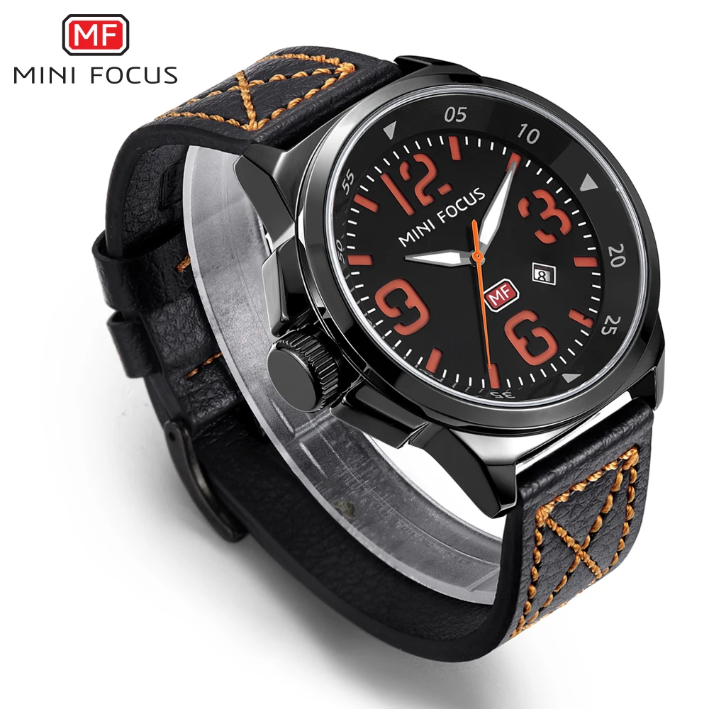 MINIFOCUS мужские модные повседневные спортивные часы из натуральной кожи кейс