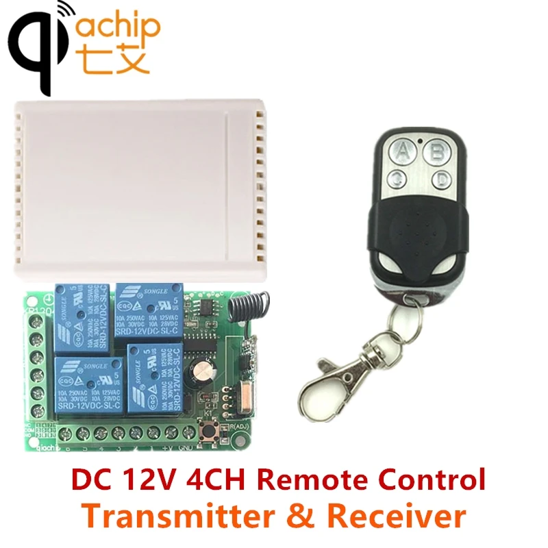

QIACHIP 433 Mhz Universal Wireless 4 CH Remote Control Switch and 433Mhz DC 12V 2CH Relay Receivers Module For Gate Garage Door