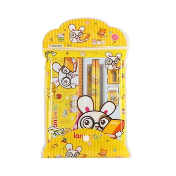 

1set solid color children cute rabbits school Pencil Case for girls cartoon pencil box school supplies stationery set kids gift
