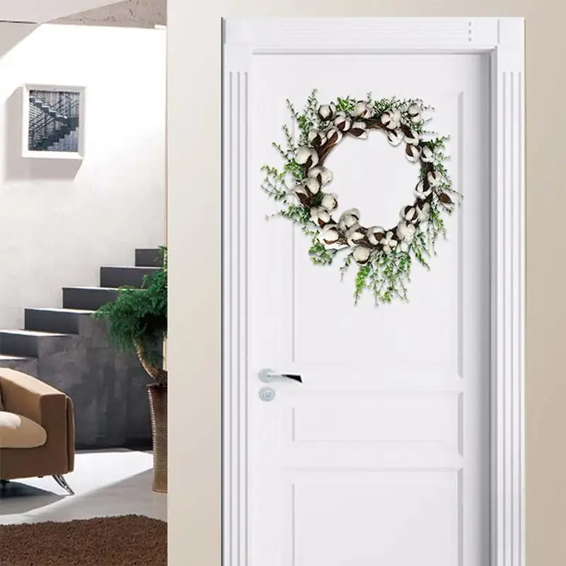 

Artificial Dried Cotton Wreath Christmas Halloween Threshold Garland Decoration Dark Brown And Beige Bolls Flowers Holiday Adorn