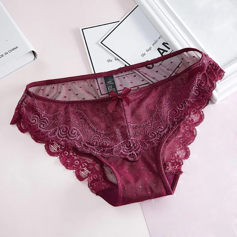 

QA272 Sexy Lace Briefs Big Size Transparent Breathable Underwear Bragas Mujer Lenceria Low Waist Women Panties
