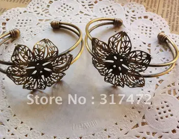 

Freeshipping!! Vintage DIY Filigree Flower Bangle Base Setting 40pcs