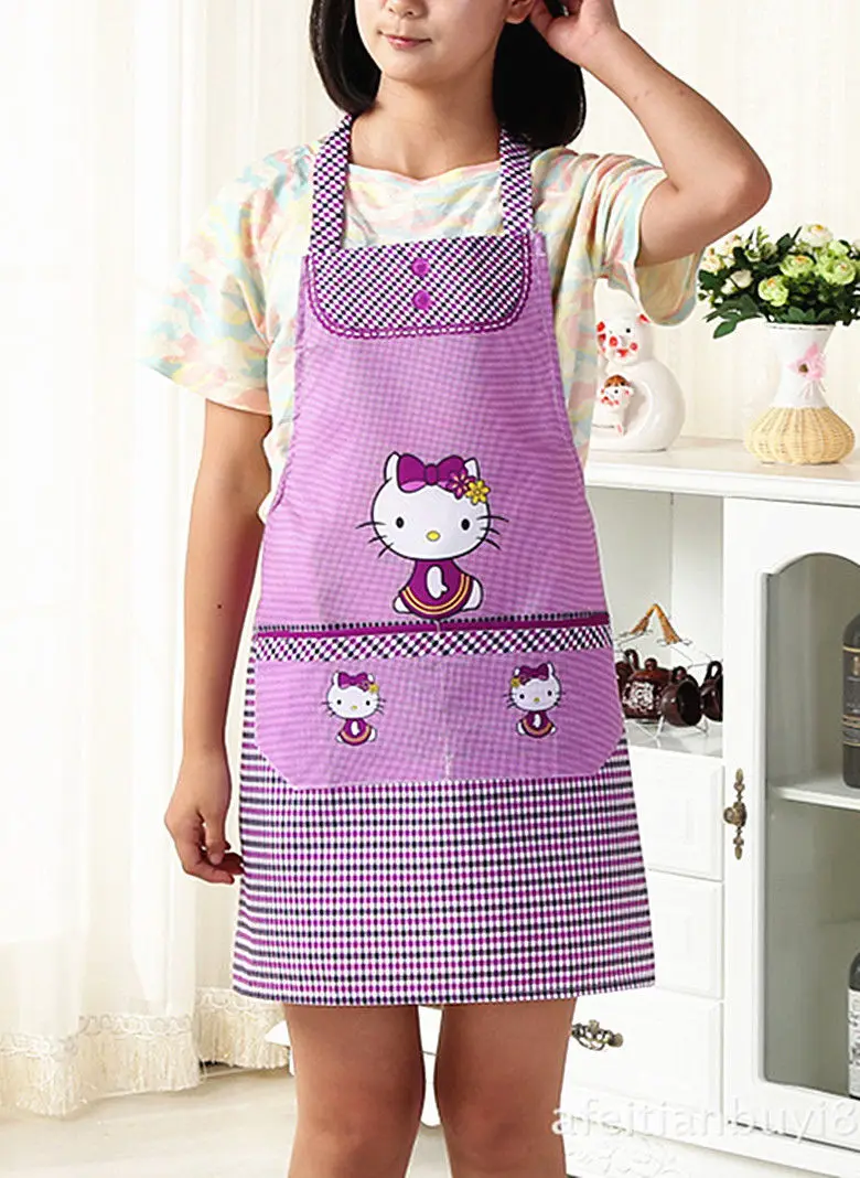 Purple hello kitty Фартук для приготовления пищи Кухонный Фартук цветочный холст yey-K692 - Цвет: Purple