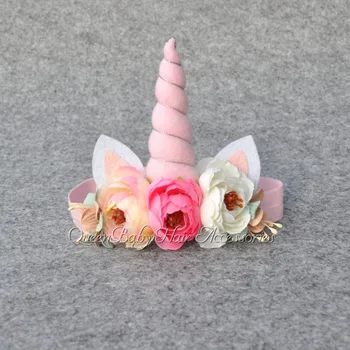 

10pcs/lot Pink Unicorn Horn Headband Felt Unicorn Hair Band Ears Headband Floral Crown Photo Prop