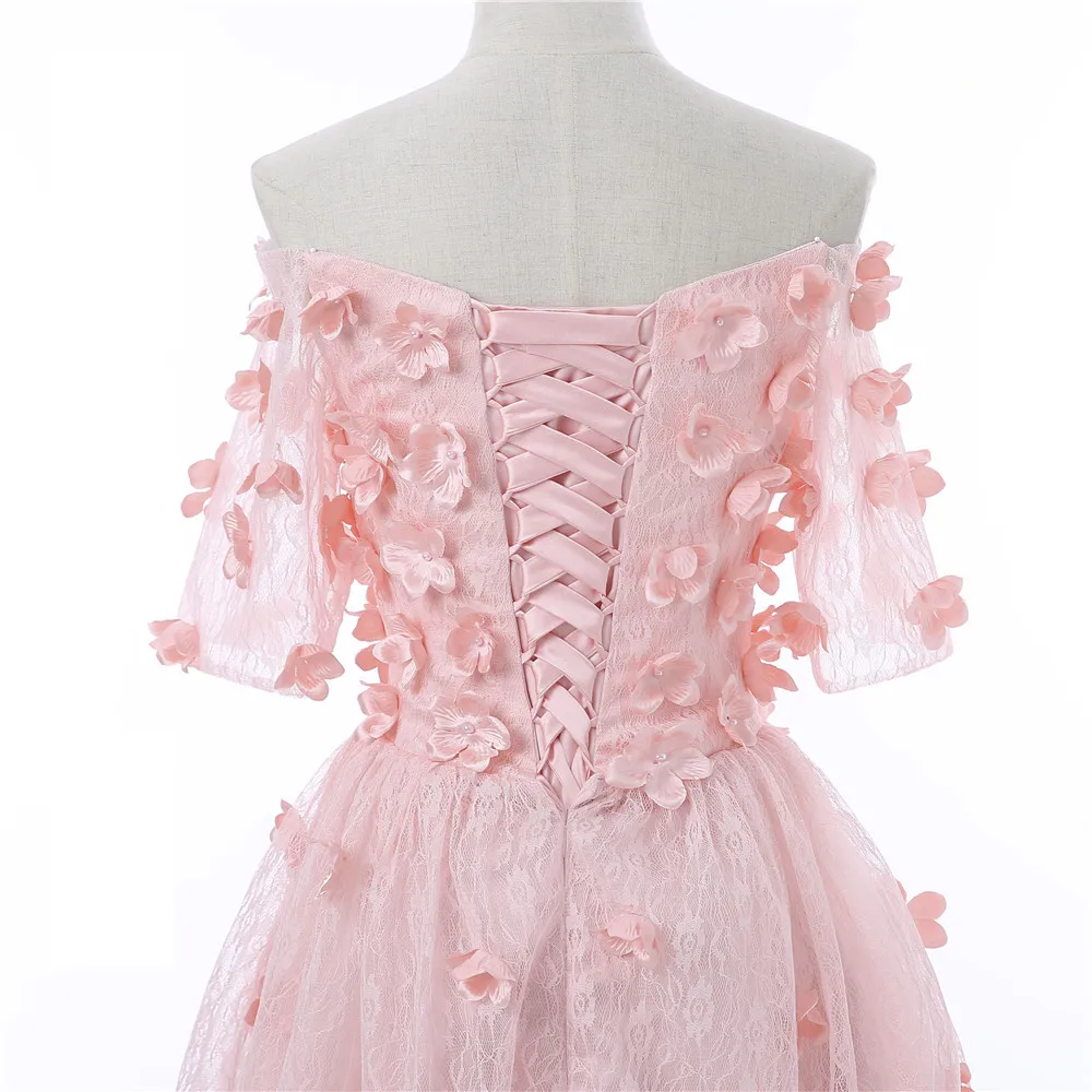 Розовый Homecoming платья A-Line v-образным вырезом Короткие рукава Короткие мини цветы жемчуг кружева элегантные коктейльные платья