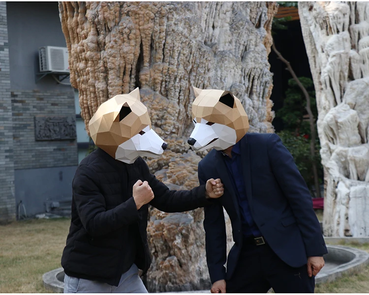 3D стереоскопические геометрические бумажные маски Акита СОБАЧЬИ МАСКИ Сделай Сам маскарадные платья на Хэллоуин Вечерние Маски для собак хаски