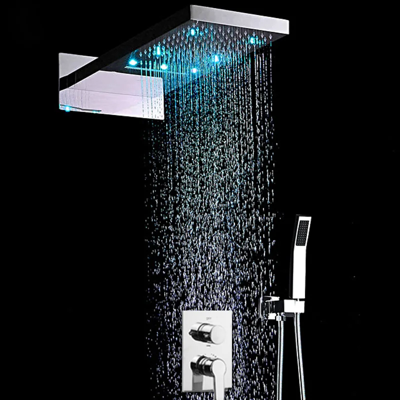 Bathroom Fixtures Luxury LED Wall Mounted Shower Faucets Set Large Rain