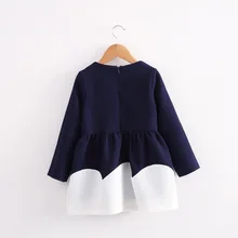 Children’s Dresses 2016 autumn girls princess dress children long sleeved blue and white color clothing