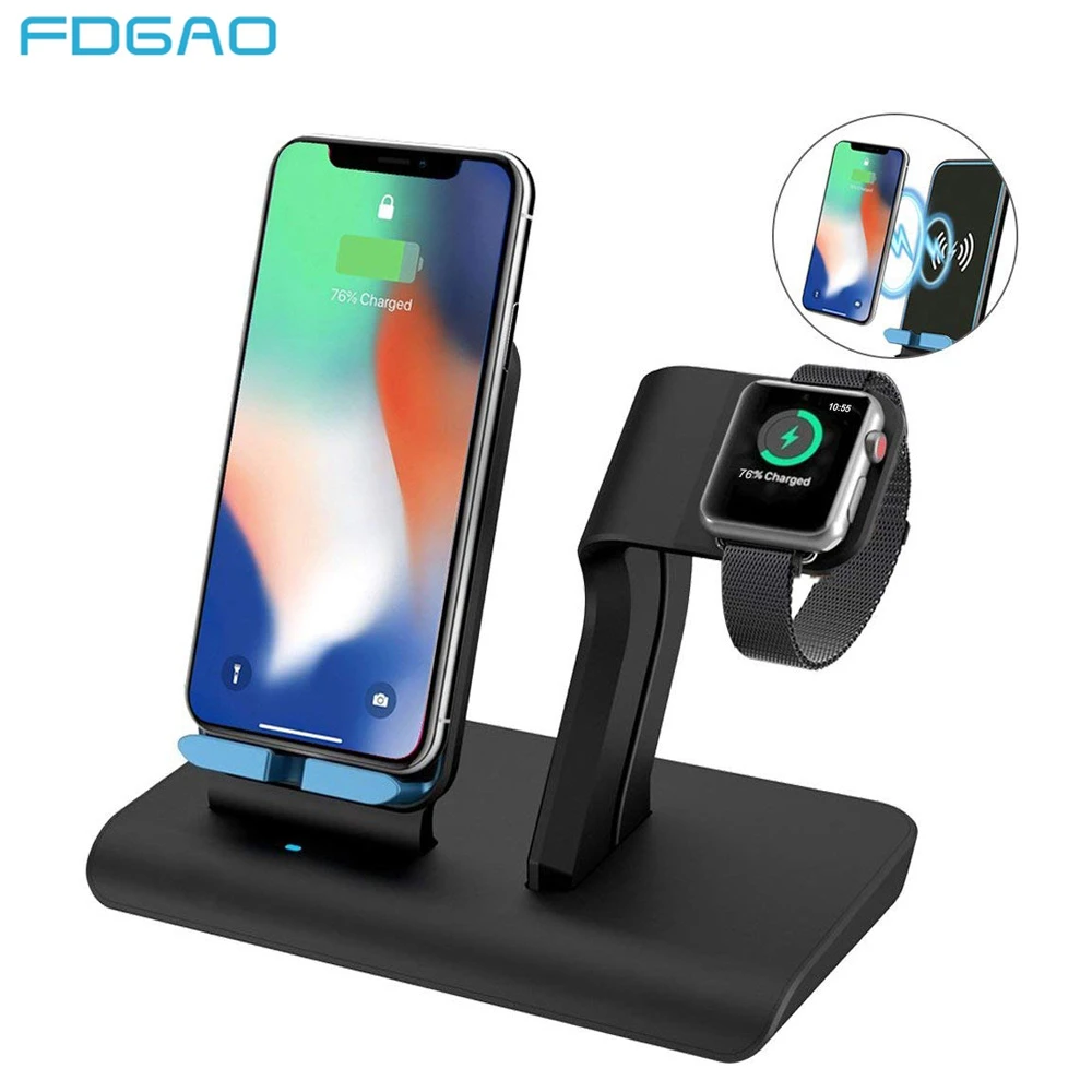 

Fdgao 2 in 1 Qi Wireless Charger For iPhone X XS Max 8 Plus For Apple Watch 4 1 2 3 QC 3.0 Quick Charging Pad For Samsung S9 S8