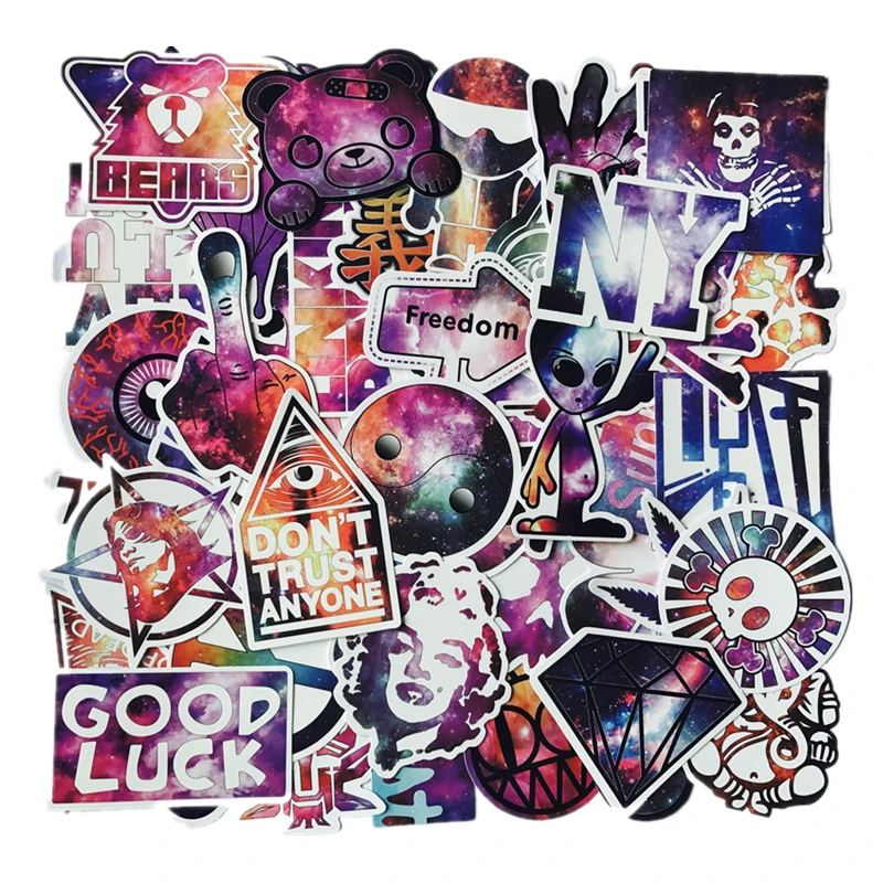 50pcs Sticker Pack Mixed Galaxy Stickers on Laptop Decal Bicycle Stickers DIY Guitar Skateboard Luggage Car Computer Stickers