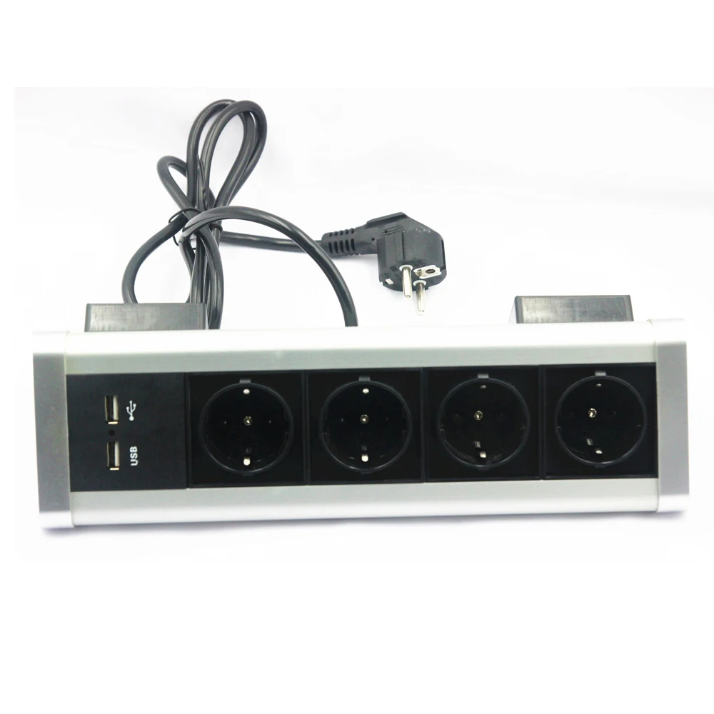 

Triangle Desktop Fixed Socket 4 EU Power Outlets +2 USB Charging Ports For Kitchen Office Countertop Point Sockets