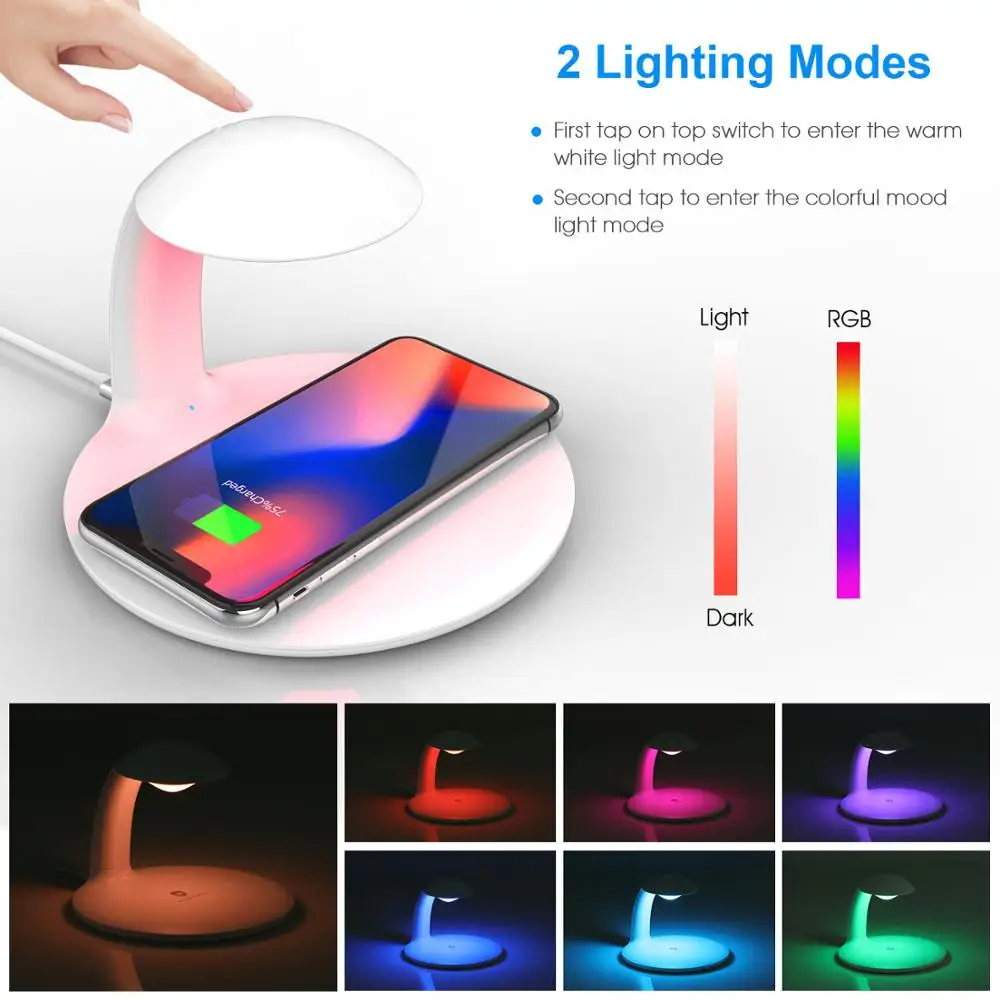 10w QI wireless charger for samsung s10 s9 s7 note 9 8 LED Desk Lamp Dimmable charging pad for iphone 8 x xs max xr fast charger