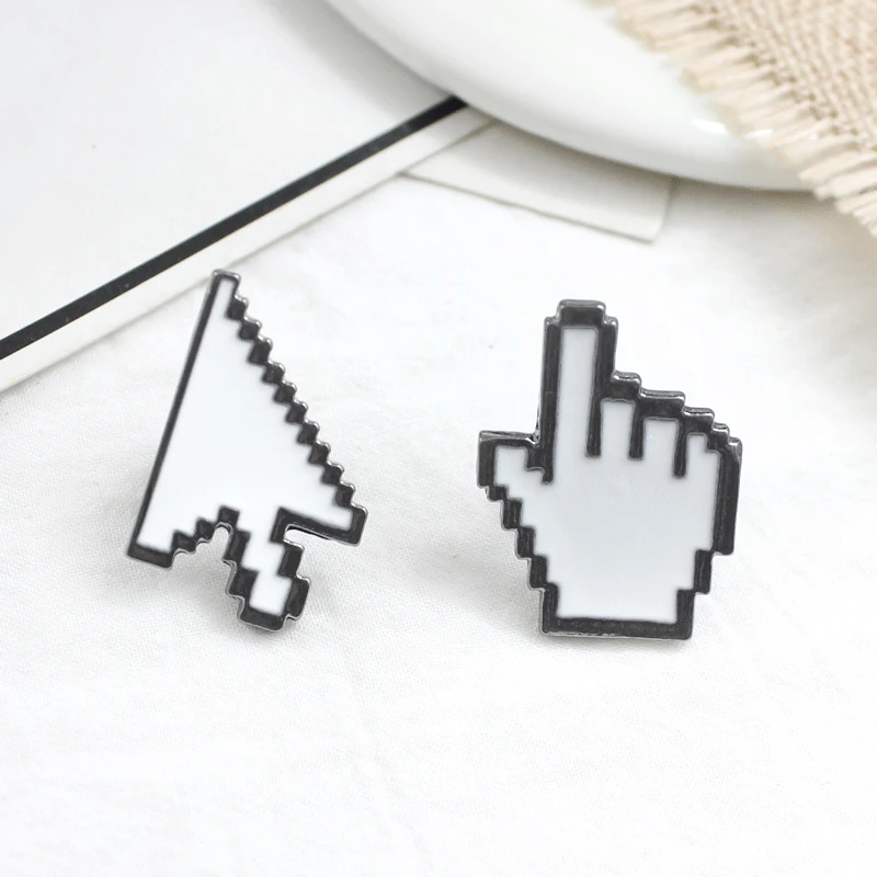 

Computer Cursor Tool Gesture Arrow Brooch White Window Mouse Pixel Symbol Enamel Pin Denim Shirt Lapel Badge IT Worker Punk Gift