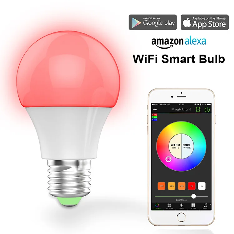

WiFi Smart Light Bulb Led Lamp E27 Dimmable Multicolor 2700K RGBW 450lm Homekit Compatible with Alexa and Google Assistant IFTTT