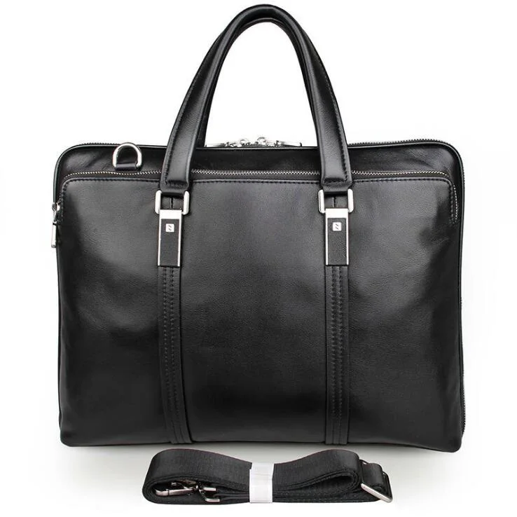 Мужской тонкий портфель из натуральной кожи, деловая сумка для ноутбука, повседневная большая сумка на плечо, модная сумка-мессенджер, роскошные сумки LI-2486 - Цвет: Black