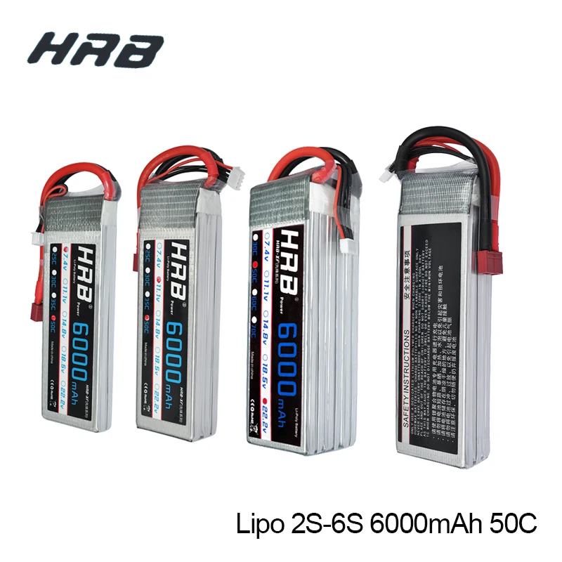 HRB RC Lipo Battery 2S 3S 4S 6S 7 4 V 11 1 14 8 18 5 22 2 6000mAh 50C 100C для Traxxas FPV 450 500 akku вертолета|Детали и