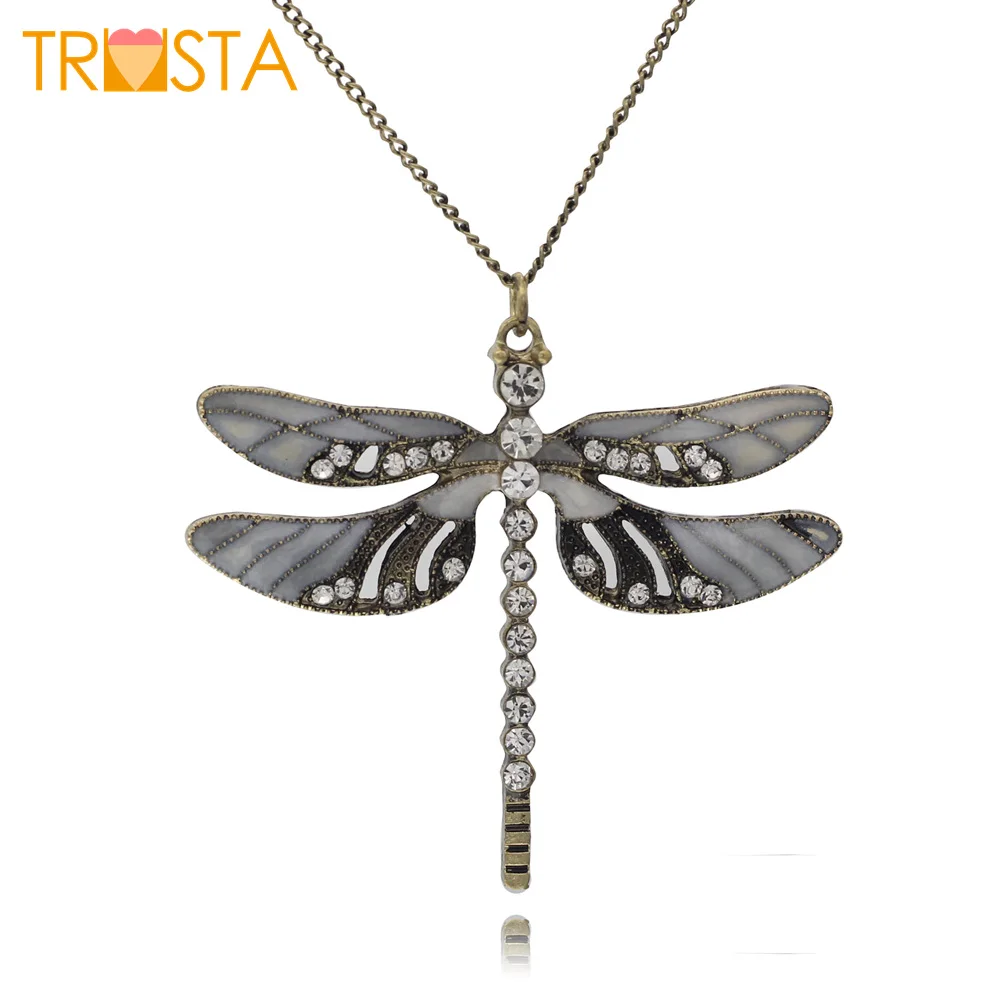 Trusta 2018 New Women Jewelry Vintage Bronze Dragonfly 2.2&quotX2.0&quot Pendant Long Necklace 0EBU Free Shipping | Украшения и