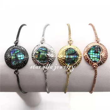 

10pcs New Micro Pave Cubic Zirconia Black Abalone Shell Heart Love Adjustable Link Bracelet Pulseras Joyeria Bisuseria