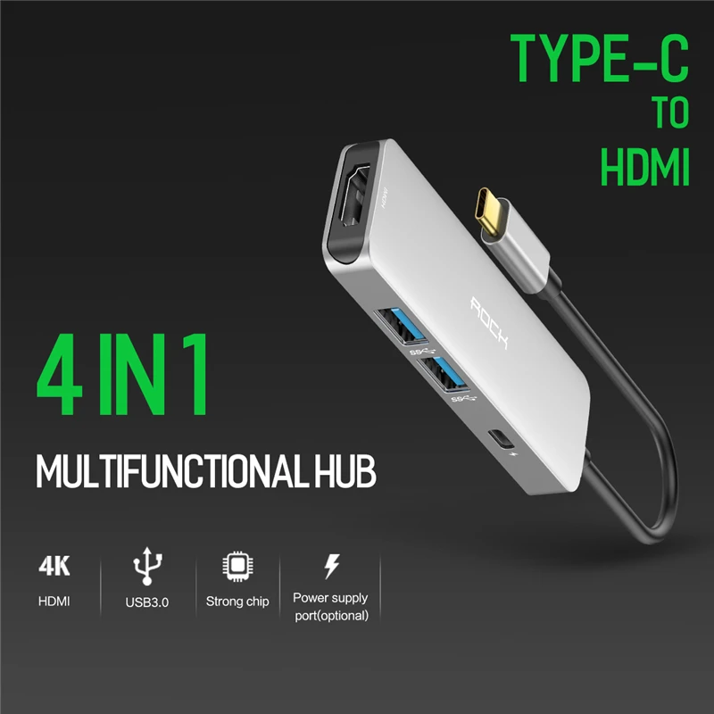 Rock All in One Usb хаб конвертер USB C к HDMI 4 K MAX 87 W PD адаптер для MacBook/Pro type концентратор 3 0 5