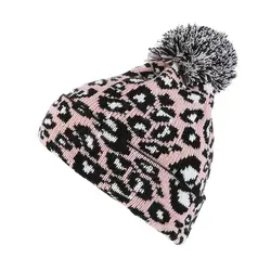 Вязаная шапка для женщин с леопардовым узором, вязаный шерстяной шар и без вязания шерстяной шар чистого цвета, уличные Холодостойкие