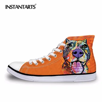 

INSTANTARTS Men's High Top Canvas Shoes Cute Art 3D Dog Animal Cat Printed Vulcanize Shoes Male Student Comfortable Flat Shoes