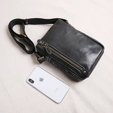 AETOO Vintage handmade men's bags, leather mini men's bags, trendy casual mobile phone bags, head leather shoulder bags