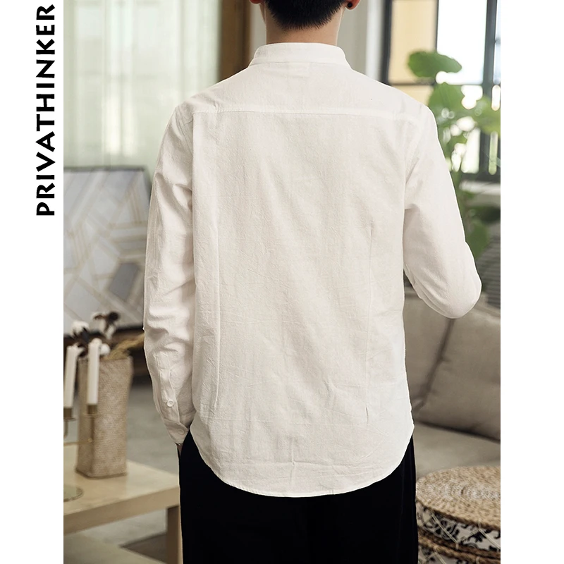 Sinicism Store Men Clothes Man Cotton Linen Casual White Shirts Long Sleeve Shirts Male Chinese Style Solid Shirts