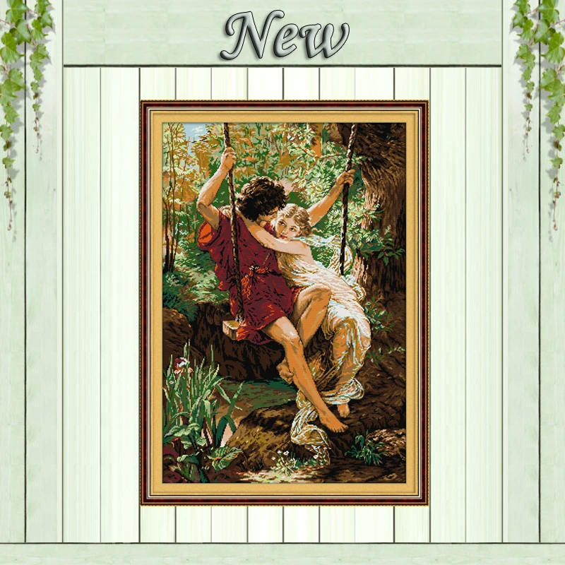 

Happy time,11CT Counted printed on Canvas DMC 14CT Cross Stitch Embroidery kit,Needlework Set LOVE,lovers On the swings together