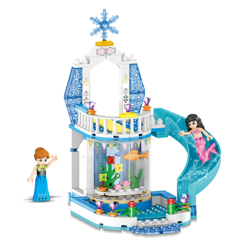 37026 344pcs 2 in 1 Snow Queen Dream Princess Elsa Ice Castle Princess Anna Girl Building Blocks Compatible with Legoings