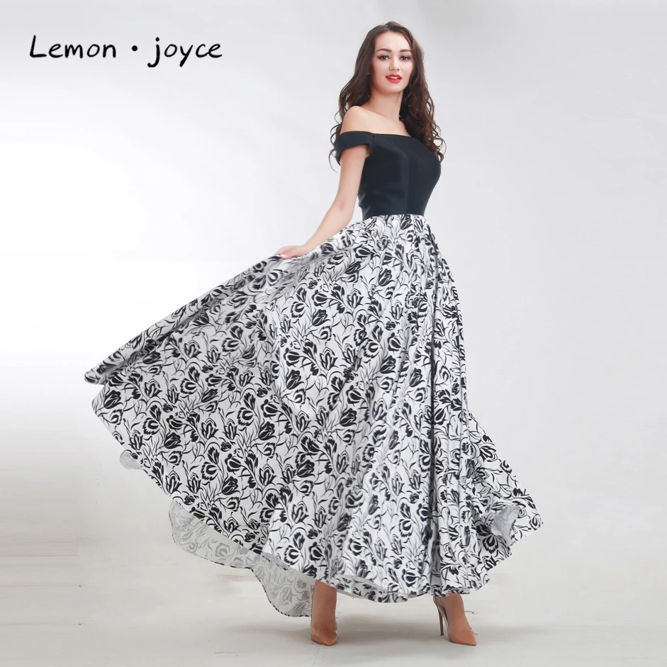 

Vintage Prom Dresses 2019 New Dasign Boat Neck Sleeveless Flower Pattern Dress Long Party Maxi Formal Gowns Plus Size Black