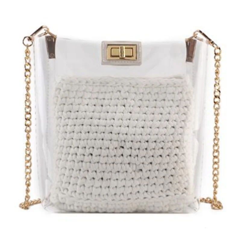 

New Women'S Bag Messenger Bag Female Transparent Wild Shoulder Bag Female Woven Bag