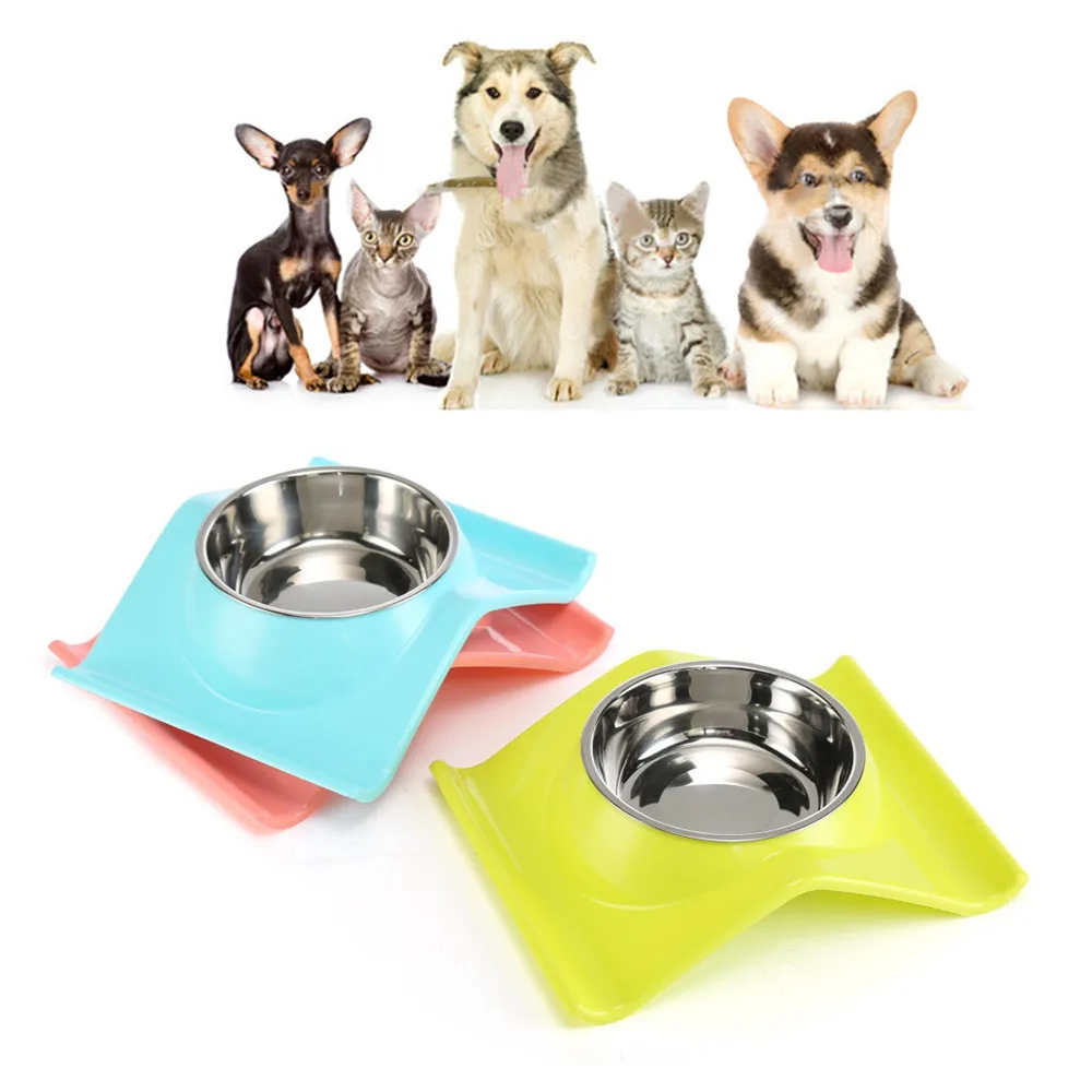 

ISHOWTIENDA Plastic Stainless Steel Combo Dog Bowl Cat Food Single Bowl