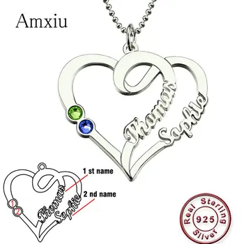 

Amxiu Personalized 925 Sterling Silver Necklace Custom Name Pendant Necklace with Birthstone Heart Jewelry For Women Unique Gift
