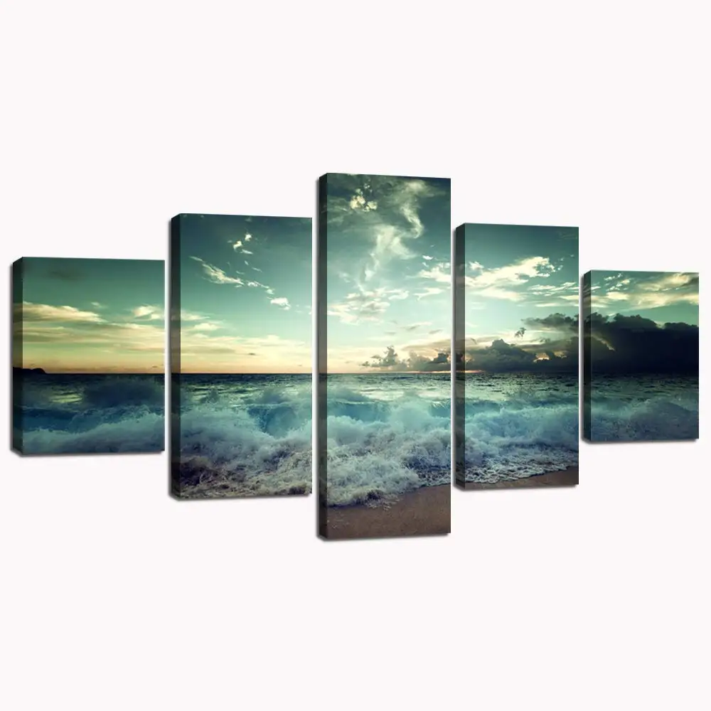 Yatsen Bridge Modern Canvas Sunset Seascape Painting Wall Art Pictures Posters with Stretched and Framed Artwork Ready to Hang for Living Room Home Bedroom Wall Decorations 60 W x 32 H