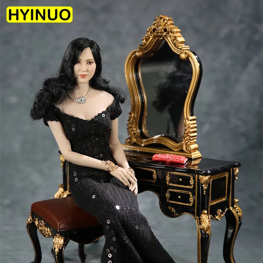

1/6 Scale FT008 Female Black Lady Dress Fishtail Evening Clothes Clothing Suit Set Model for 12''Action Figure Body