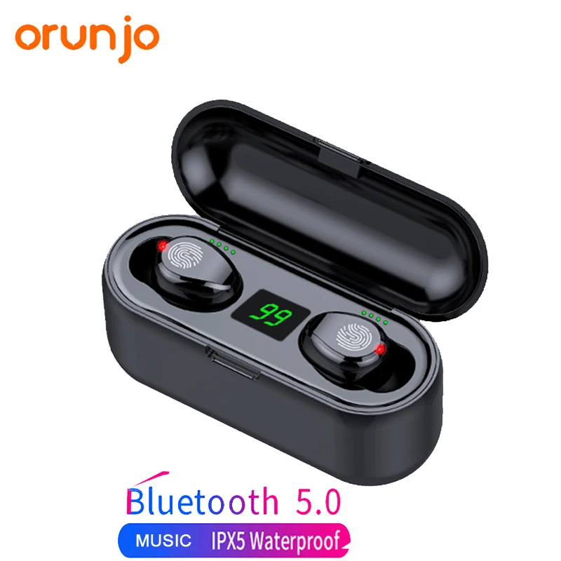 Orunjo F9 TWS Bluetooth наушники V5.0 портативные беспроводные в ухо гарнитура отпечатков