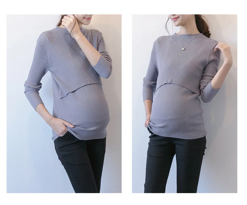 High quality Winter Maternity clothes Pregnant Nursing Knitted sweater Solid Fashion Tight elastic tops for pregnancy woman