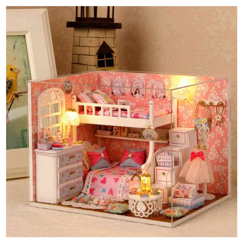 Dream Angel Doll House Toy Handmade House Model Dollhouse Wooden Miniature Furniture Doll Houses Girls Valentine's Gifts H006